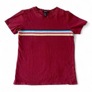 Forever-21 Women's Red Burgundy Cotton Striped T-shirt Small